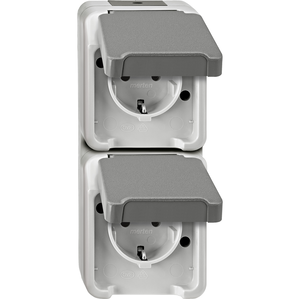 SCHUKO-Doppel-Steckdose, senkrecht angeordnet, lichtgrau, AQUASTAR