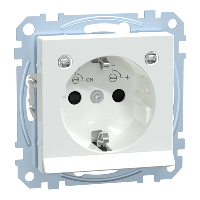 SCHUKO-Steckdose mit Lichtauslass, LED-Beleuchtungs-Modul, Berührungsschutz, Steckklemmen, aktivweiß glänzend, System M