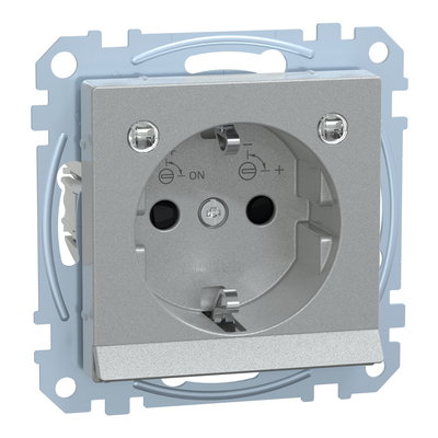 SCHUKO-Steckdose mit Lichtauslass und LED-Beleuchtungs-Modul, Berührungsschutz, Steckklemmen, aluminium, System M