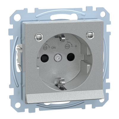 SCHUKO-Steckdose mit Lichtauslass und LED-Beleuchtungs-Modul, Berührungsschutz, Steckklemmen, aluminium, System M