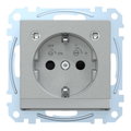 SCHUKO-Steckdose mit Lichtauslass und LED-Beleuchtungs-Modul, Berührungsschutz, Steckklemmen, aluminium, System M