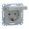 SCHUKO-Steckdose mit Klappdeckel und Schriftfeld, Berührungsschutz, Berührungsschutz, Steckklemmen, aluminium, System M