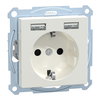 Schuko Steckdose mit USB Ladegerät, polarweiß glänzend, System M