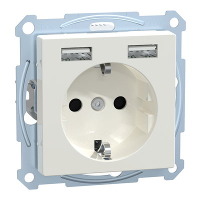 Schuko Steckdose mit USB Ladegerät, polarweiß glänzend, System M