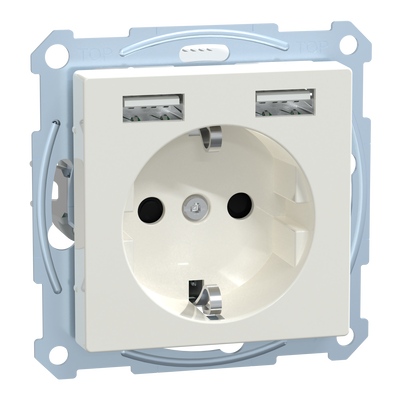 Schuko Steckdose mit USB Ladegerät, polarweiß glänzend, System M