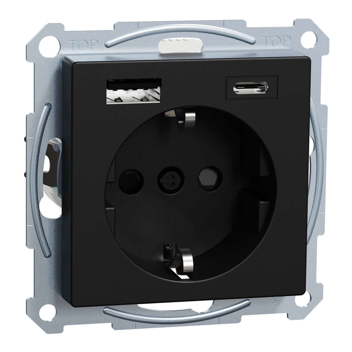 Schuko Steckdose mit USB Ladegerät, schwarz matt, System M