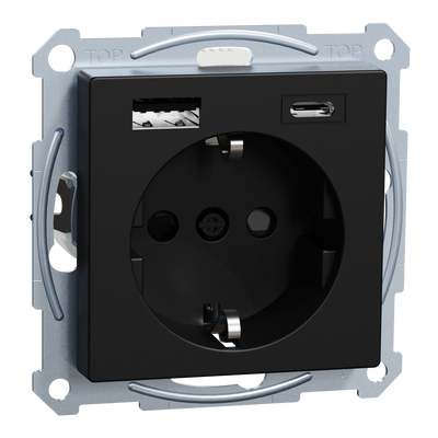 Schuko Steckdose mit USB Ladegerät, schwarz matt, System M