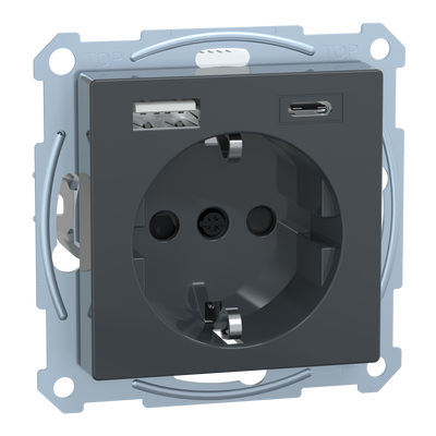 Schuko Steckdose mit USB Ladegerät Anthrazit System M