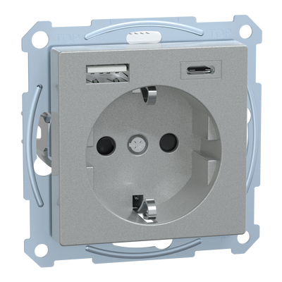 Schuko Steckdose mit USB Ladegerät Aluminium System M