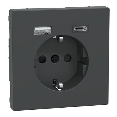 Schuko Steckdose mit USB Ladegerät Anthrazit, System Design