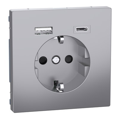 Schuko Steckdose mit USB Ladegerät, Edelstahl, System Design