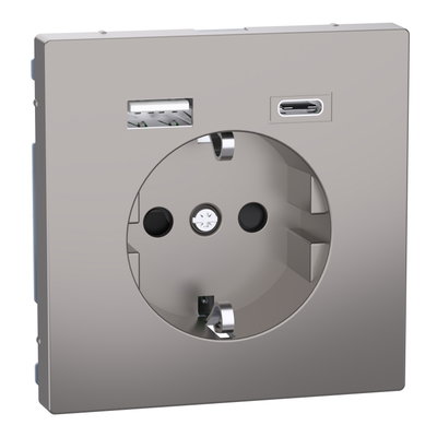 Schuko Steckdose mit USB Ladegerät, Nickelmetallic, System Design