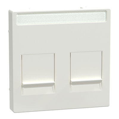 Zentralplatte für Modular Jack 2fach mit Schriftfeld und Staubschutzschieber, polarweiß glänzend, System M