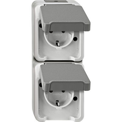 SCHUKO-Doppel-Steckdose, senkrecht angeordnet, lichtgrau, AQUASTAR