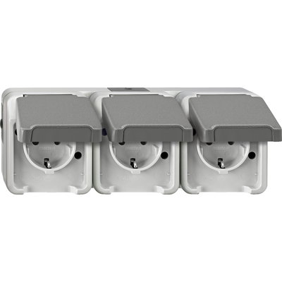 SCHUKO-Dreifach-Steckdose, waagerecht angeordnet, lichtgrau, AQUASTAR