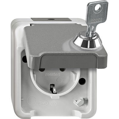SCHUKO-Steckdose mit Berührungsschutz, abschließbar mit gleichen Schließungen, Schloss-Nr. 200, lichtgrau, AQUASTAR