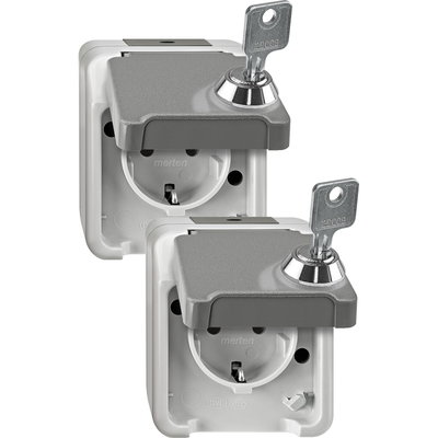 SCHUKO-Steckdose mit Berührungsschutz, abschließbar mit 2 gleichen Schließungen/ lichtgrau 2er-Set, AQUASTAR