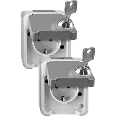 SCHUKO-Steckdose, abschließbar mit 2 gleichen Schließungen 2er-Set, lichtgrau, AQUASTAR