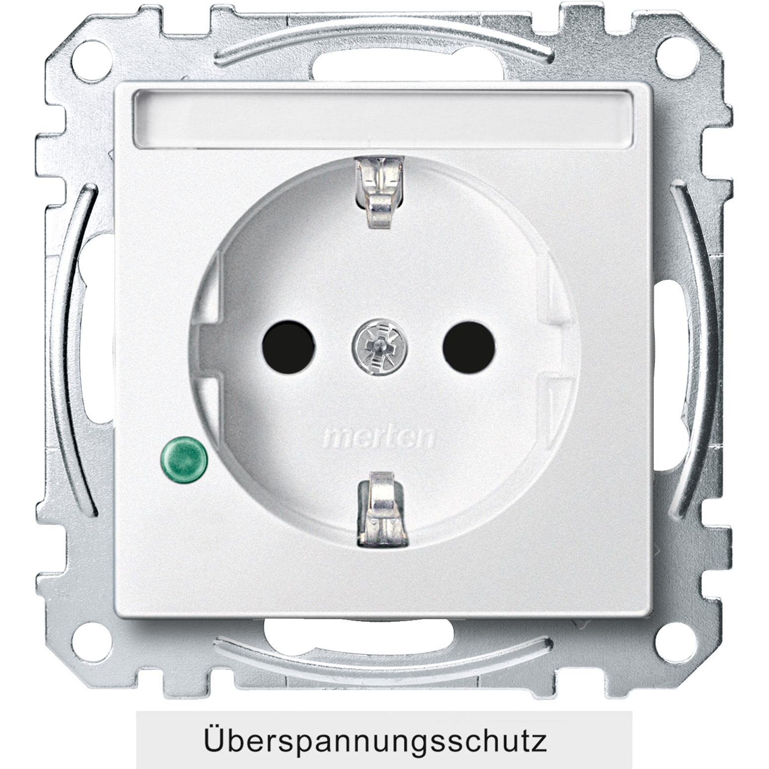 SCHUKO-Steckdose mit Überspannungschutz und Schriftfeld, Berührungsschutz, Steckklemmen, polarweiß, System M