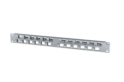Keystone 19 Zoll Modulträger 1HE 24 Port gewinkelt grau unbestückt, geschirmt