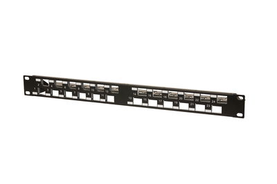 Keystone 19 Zoll Modulträger 1HE 24 Port gewinkelt schwarz unbestückt, geschirmt