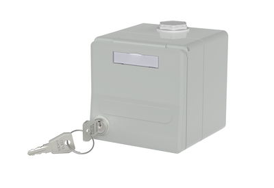 IP44 Modul-Aufputz-Gehäuse mit Klappdeckel und Schloss, grau, 2 Port unbestückt für MC Modul