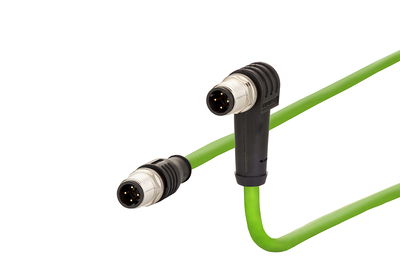 M12 Industrial Ethernet Leitung, D-kodiert, 5,0 m, M12 Stecker gerade - M12 Stecker gewinkelt, Schleppkette, PUR