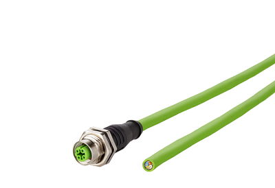 M12 Industrial Ethernet Leitung, D-kodiert, 5,0 m, M12 Buchse gerade - freies Leitungsende, Schleppkette, PUR