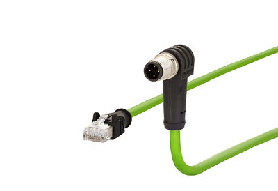 M12 Industrial Ethernet Leitung, D-kodiert, 5,0 m, RJ45 Stecker gerade - M12 Stecker gewinkelt, Schleppkette, PUR
