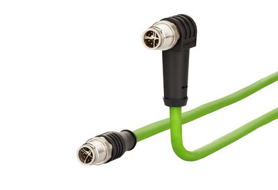 M12 Industrial Ethernet Leitung, X-kodiert, 0,5 m, M12 Stecker gerade - M12 Stecker gewinkelt, Kodierung bei 315°, PUR