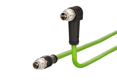 M12 Industrial Ethernet Leitung, X-kodiert, 1,0 m, M12 Stecker gerade - M12 Stecker gewinkelt, Kodierung bei 135°, PUR