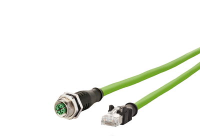 M12 Industrial Ethernet Leitung, X-kodiert, 2,0 m, M12 Buchse gerade - RJ45 Stecker gerade, ohne Flansch, PUR