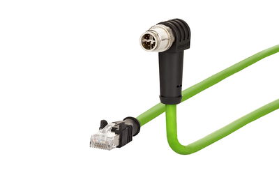 M12 Industrial Ethernet Leitung, X-kodiert, 1,0 m, RJ45 Stecker gerade - M12 Stecker gewinkelt, Kodierung bei 135°, PUR