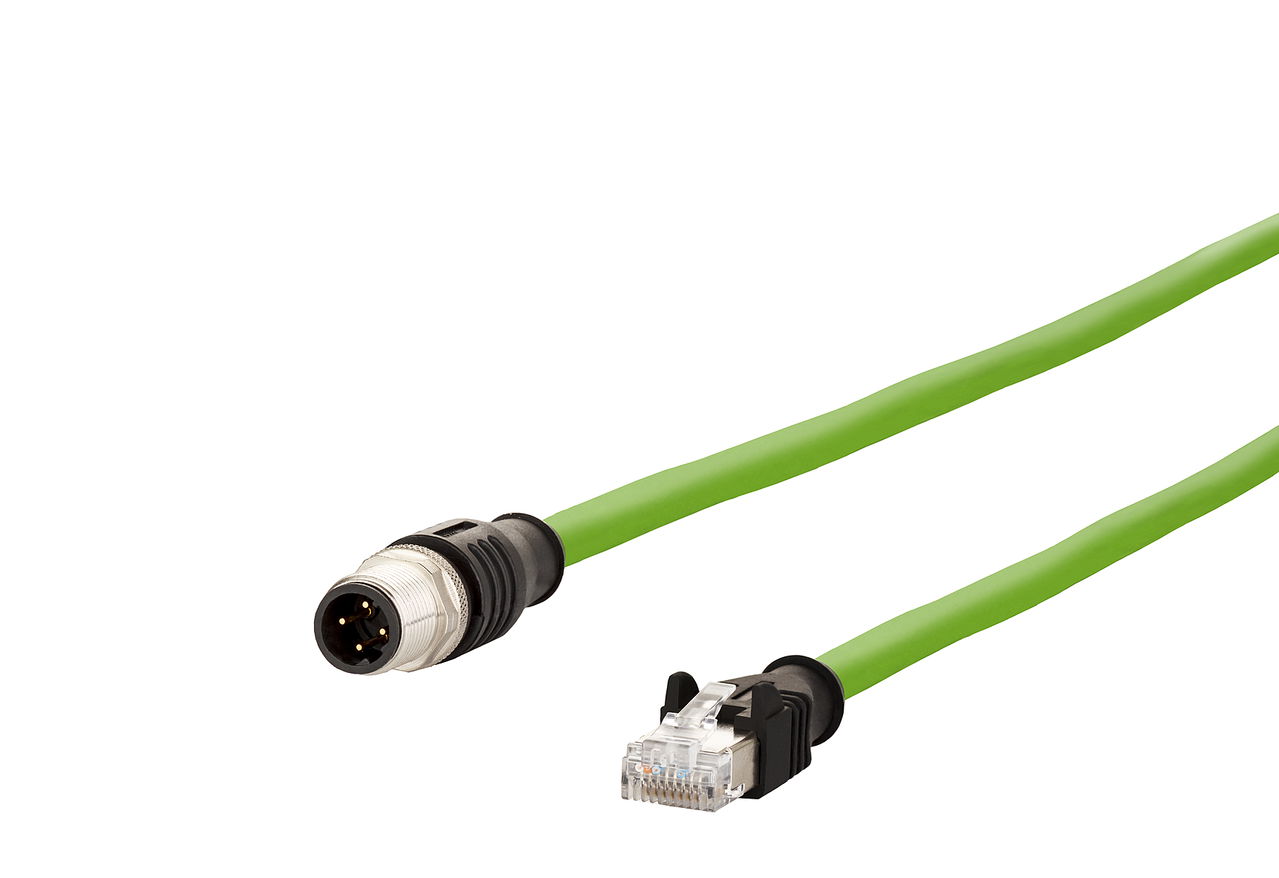 M12 Industrial Ethernet Leitung, D-kodiert, 2,0 m, M12 Stecker gerade - RJ45 Stecker gerade, Schleppkette, Torsion, PUR