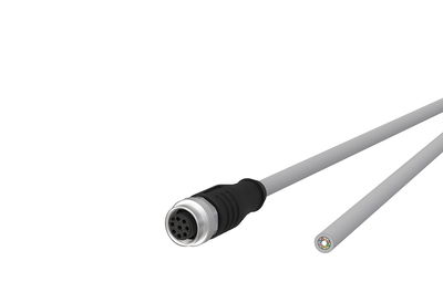 M12 Sensor-/Aktorleitung, A-kodiert, 5,0 m, M12 Buchse gerade - freies Leitungsende, geschirmt, 8-polig, PVC-C