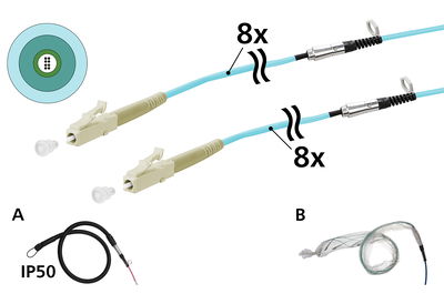OpDAT VIK Universalkabel 8xOM3, LC-LC, 40 m, einseitige Einziehhilfe IP50, Klasse Eca