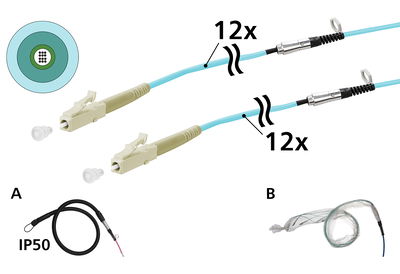OpDAT VIK Universalkabel 12xOM3, LC-LC, 50 m, einseitige Einziehhilfe IP50, Klasse Eca