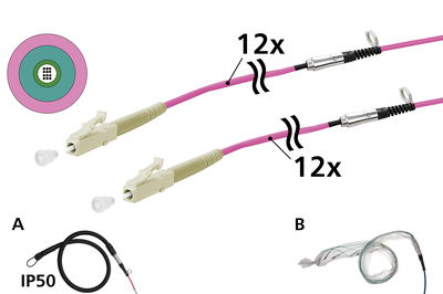 OpDAT VIK Universalkabel 12xOM4, LC-LC, 20 m, einseitige Einziehhilfe IP50, Klasse Cca