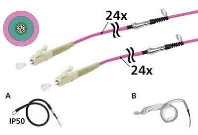 OpDAT VIK Universalkabel 24xOM4, LC-LC, 20 m, einseitige Einziehhilfe IP50, Klasse Cca