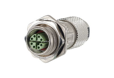 M12 Buchse, X-kodiert, IP67, Cat.6A, Ø 6-9,7 mm, feldkonfektionierbar, mit Flansch