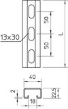 Profilschiene gelocht, Schlitzweite 18mm 6000x40x22,5, St, FT