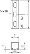 Profilschiene mit Seitenlochung,Schlitz 22mm 6000x41x41, St, FT