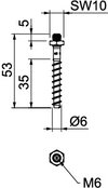 Stockanker mit Anschlussgewinde 6x55mm, St, G