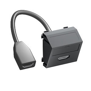 Multimediaträger HDMI mit Kabel, Buchse-Buchse 45x45mm, PC, schwarzgrau, RAL 7021