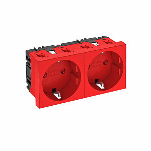 Steckdose 0°, 2-fach Schutzkontakt 250V, 10/16A, PC, signalrot, RAL 3001