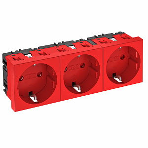 Steckdose 0°, 3-fach Schutzkontakt 250V, 10/16A, PC, signalrot, RAL 3001