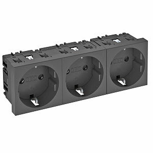Steckdose 0°, 3-fach Schutzkontakt 250V, 10/16A, PC, schwarzgrau, RAL 7021