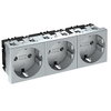 Steckdose 0°, 3-fach Schutzkontakt 250V, 10/16A, PC, alu lackiert