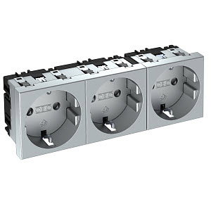 Steckdose 0°, 3-fach Schutzkontakt 250V, 10/16A, PC, alu lackiert