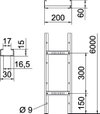 Kabelleiter gelocht, mit VS-Sprosse 60x200x6000, A2, 1.4301, 2B